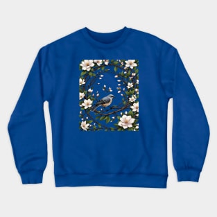 Mississippi Northern Mockingbird And Magnolia Flowers Crewneck Sweatshirt